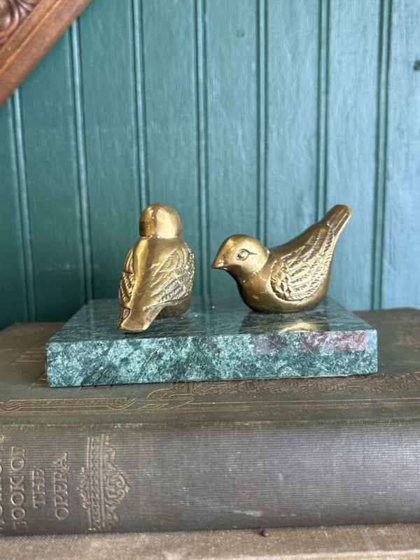 Pair of Brass Birds on Green Marble Slab