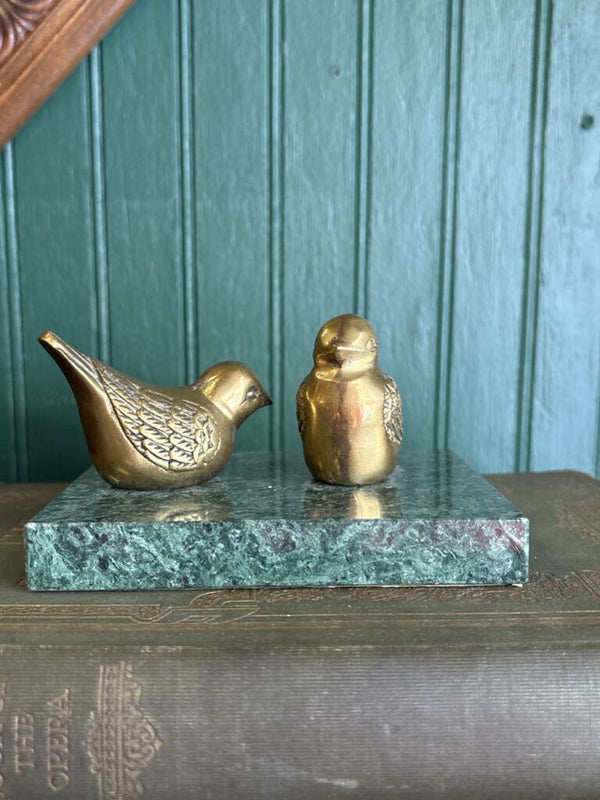 Pair of Brass Birds on Green Marble Slab