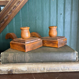 Pair of Wooden Candleholders with Square Bases