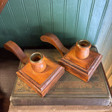 Pair of Wooden Candleholders with Square Bases