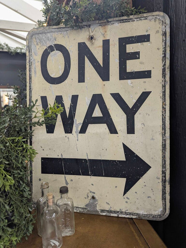 Vintage One Way Street sign, black & white 18" x 24"