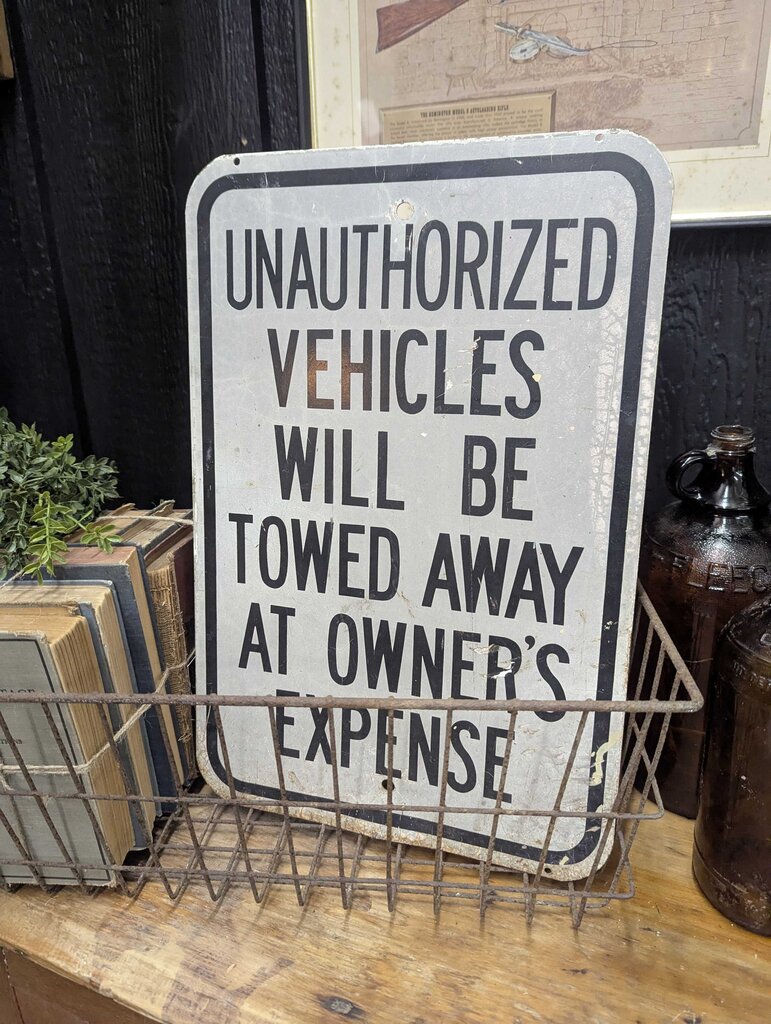 Vintage unauthorized vehicles sign, black & white 12" x 18"