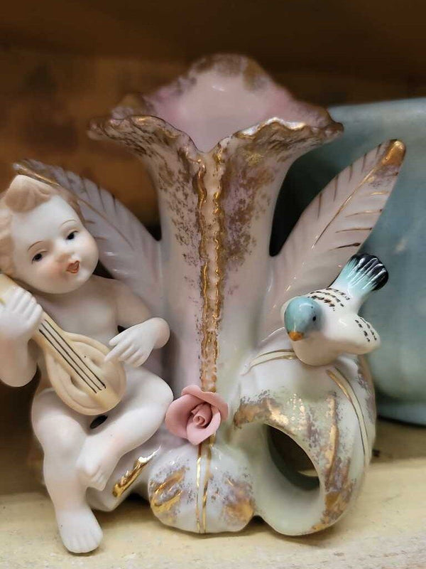 Vtg Lefton Cherub Flower Vase