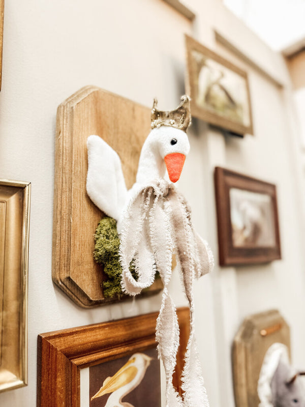 Taxidermy swan with crown