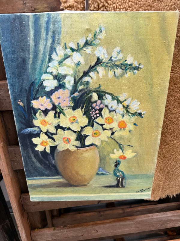 Floral painting with white daffodils