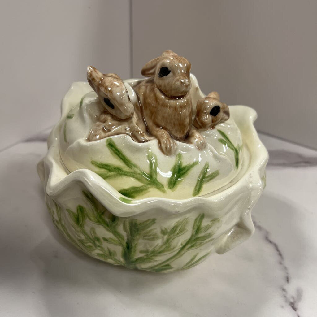 white cabbage bowl with bunny lid