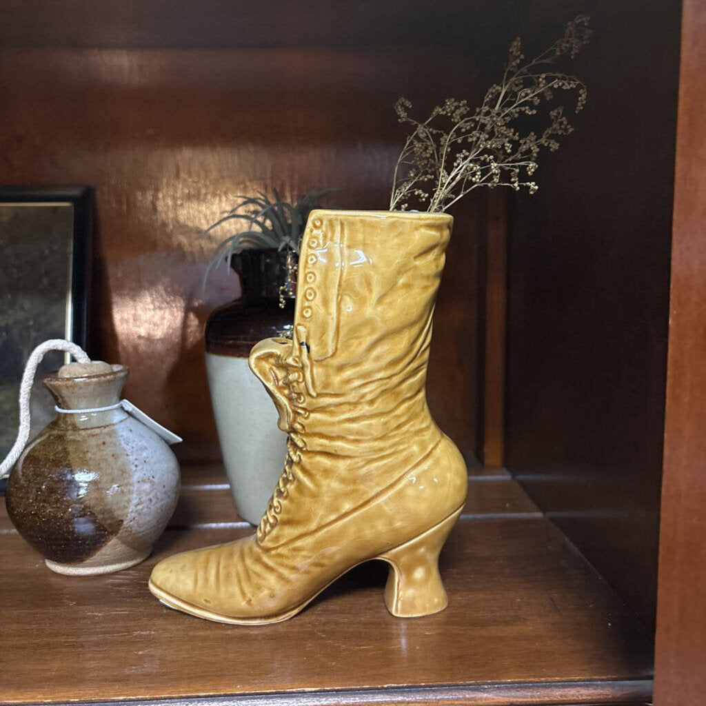 #146 Yellow Glazed Ceramic Victorian Boot
