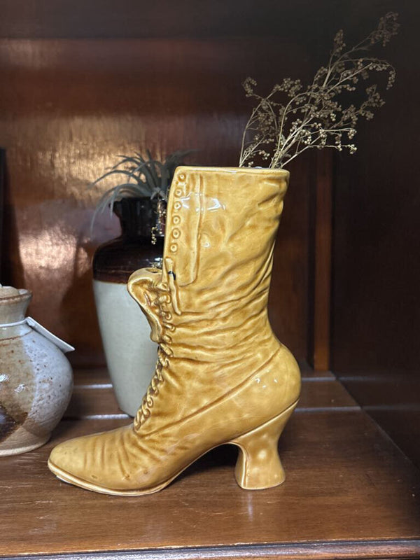 #146 Yellow Glazed Ceramic Victorian Boot