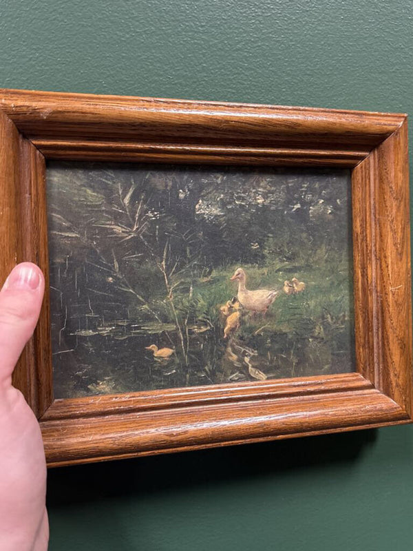 #185 Duck Family Print in Handmade Wood Frame