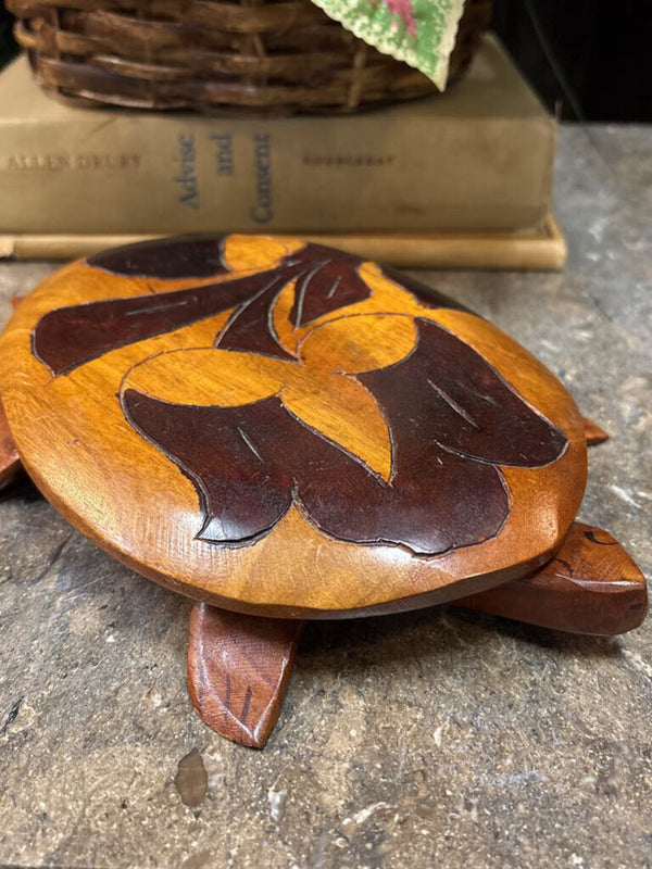 Wooden Carved Turtle with Lid