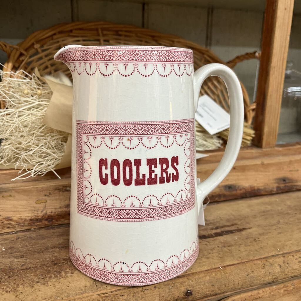 Red Transferware Ironstone Pitcher