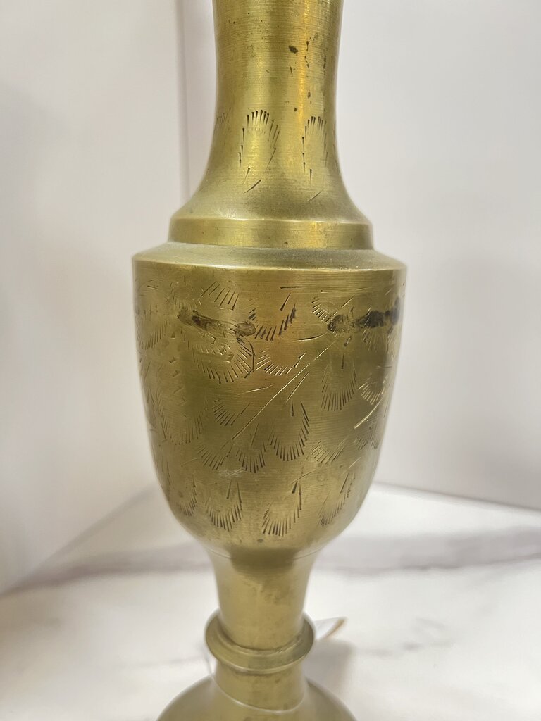 Tall etched brass vase