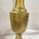 Tall etched brass vase