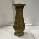 Short etched brass vase