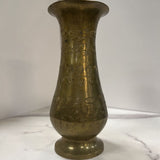Short etched brass vase