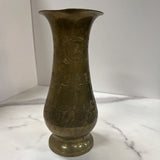 Short etched brass vase