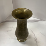 Short etched brass vase