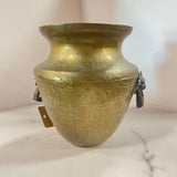 Etched brass vase/pot with lion head handles