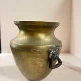 Etched brass vase/pot with lion head handles