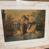 antique cherub swan framed art