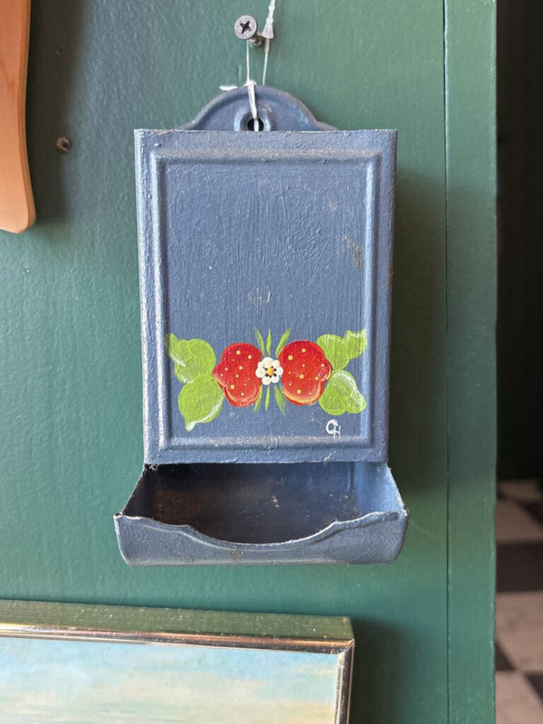 Hand Painted Cottagecore Strawberry Metal Match Box Holder