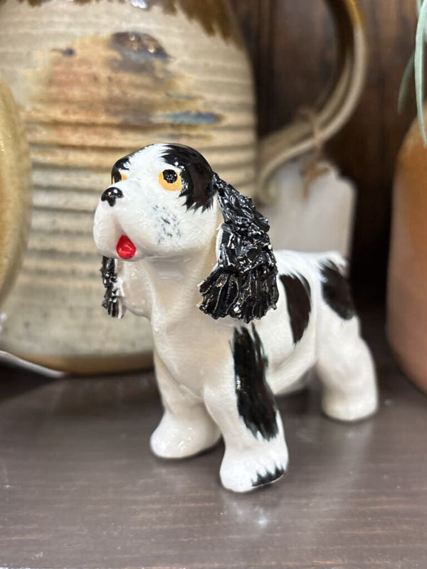 #359 Handmade Black and White Pottery Dog "Toby"
