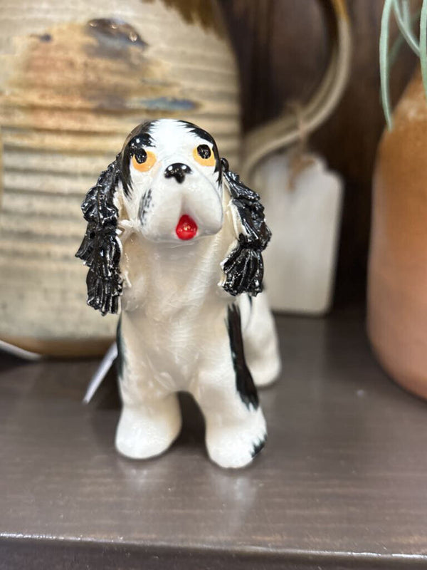 #359 Handmade Black and White Pottery Dog "Toby"