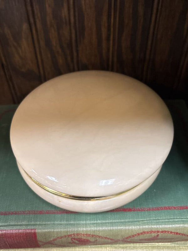 #366 Circular Alabaster & Brass Trinket Box