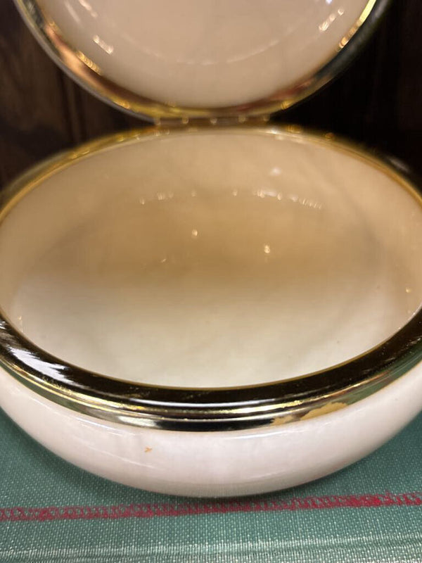 #366 Circular Alabaster & Brass Trinket Box