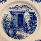 blue transferware bunny plate