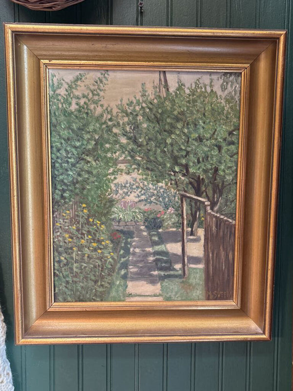 #385 Gold Framed Garden Oil Painting