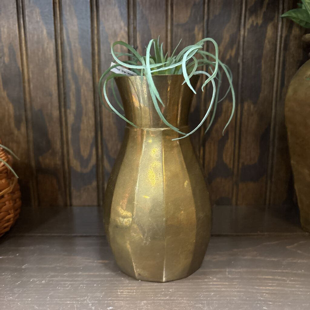 #387 Brass Ribbed Vase - Made in India