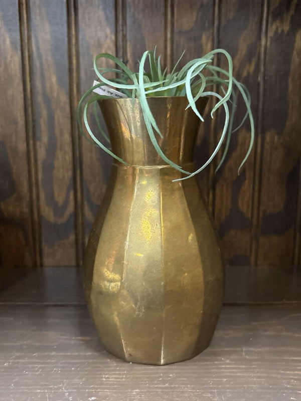 #387 Brass Ribbed Vase - Made in India
