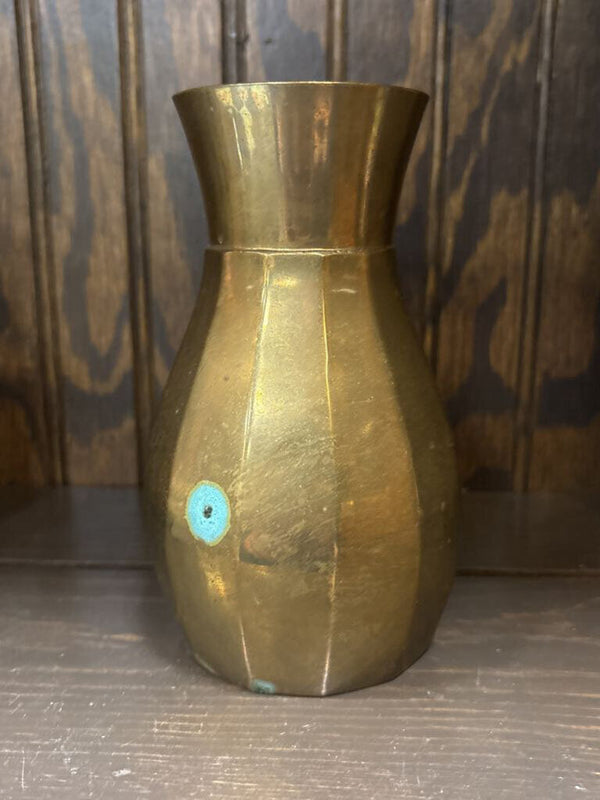 #387 Brass Ribbed Vase - Made in India