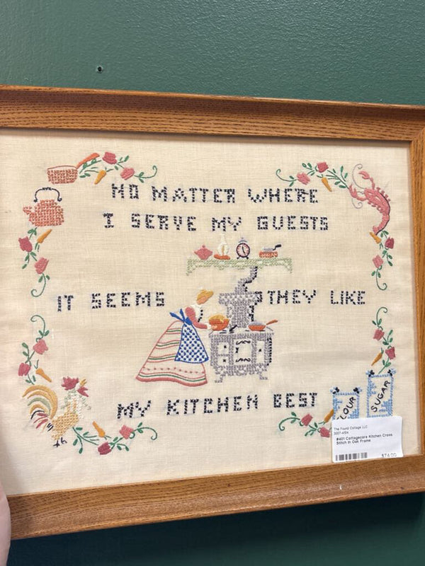 #401 Cottagecore Kitchen Cross Stitch in Oak Frame