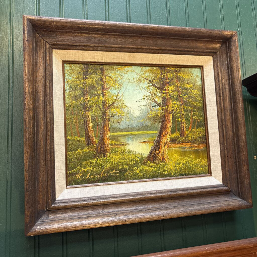 #402 Along The Forest Trail with Pond Landscape Painting