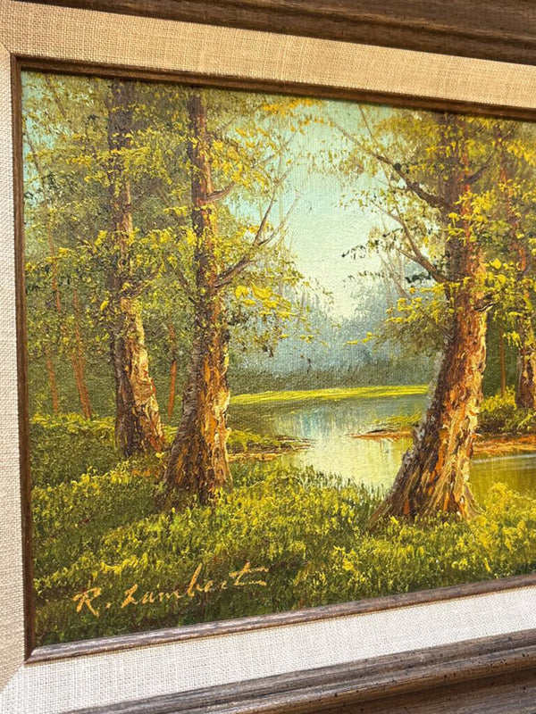 #402 Along The Forest Trail with Pond Landscape Painting