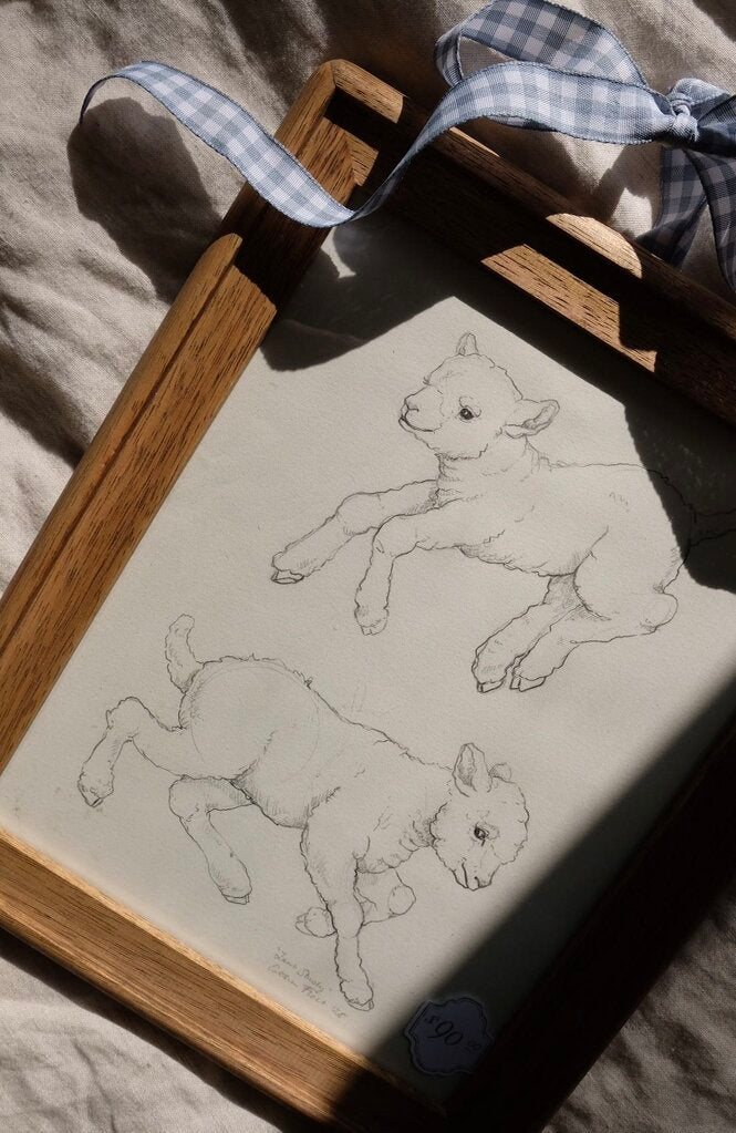Frolicking Lambs Study (ORIGINAL Framed Sketch)