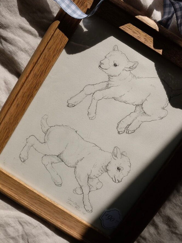 Frolicking Lambs Study (ORIGINAL Framed Sketch)