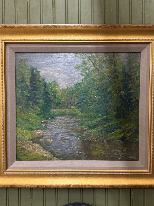 Framed River Oil Painting