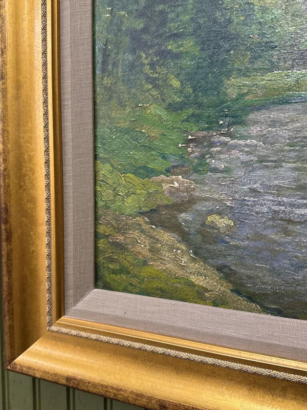 Framed River Oil Painting