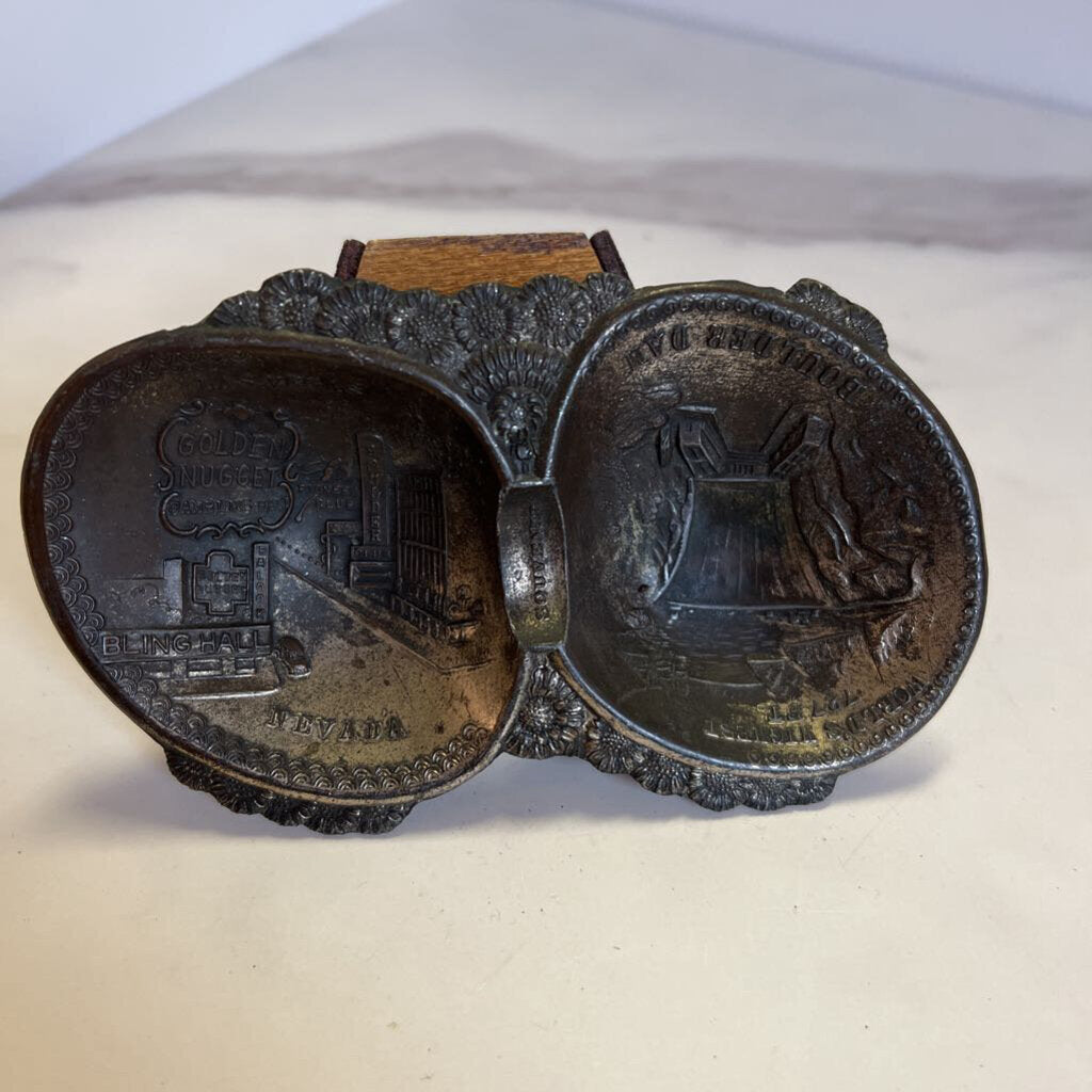 Silver Duo Souvenir Dish - Boulder Dam & Las Vegas (style A)