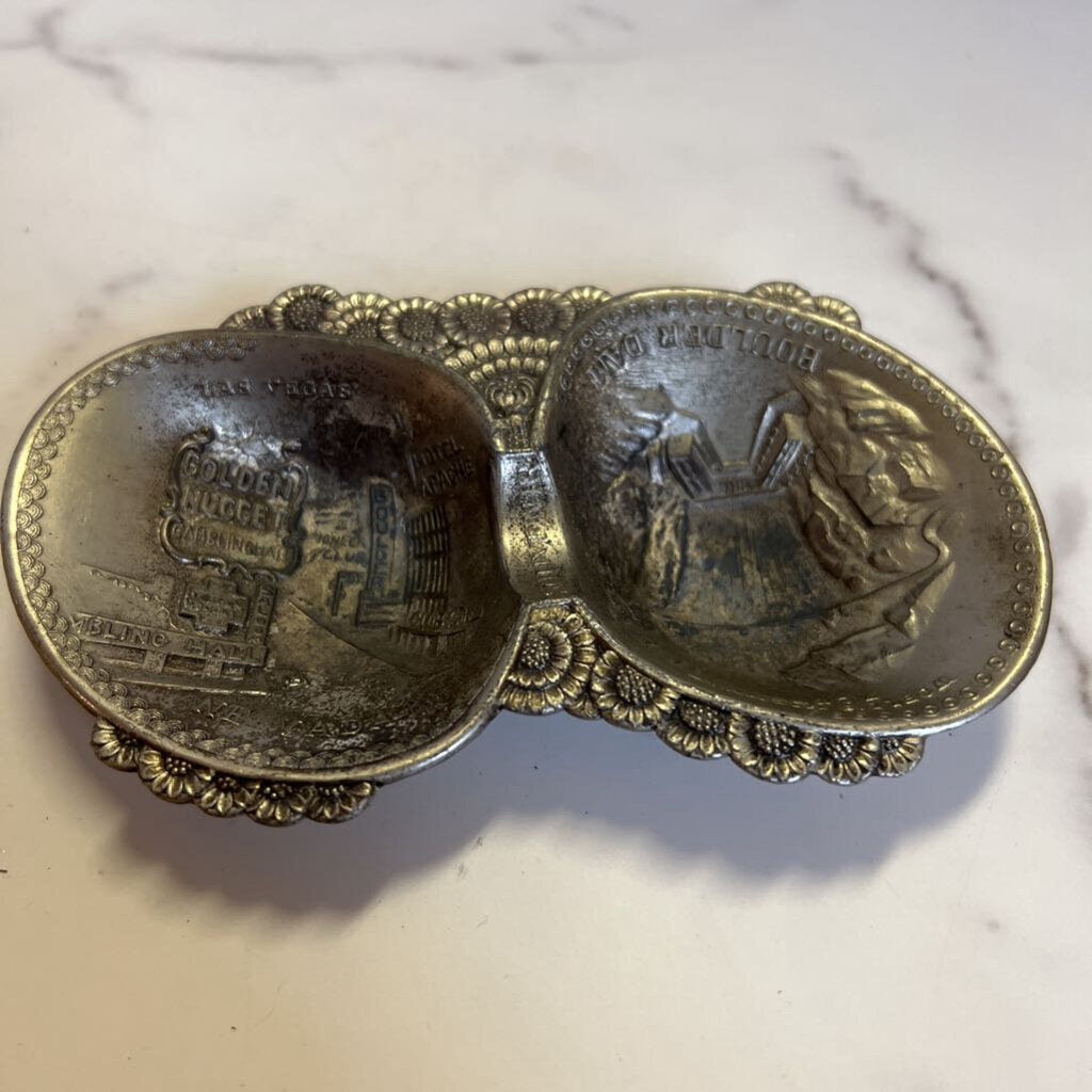 Silver Duo Souvenir Dish - Boulder Dam & Las Vegas (style B)