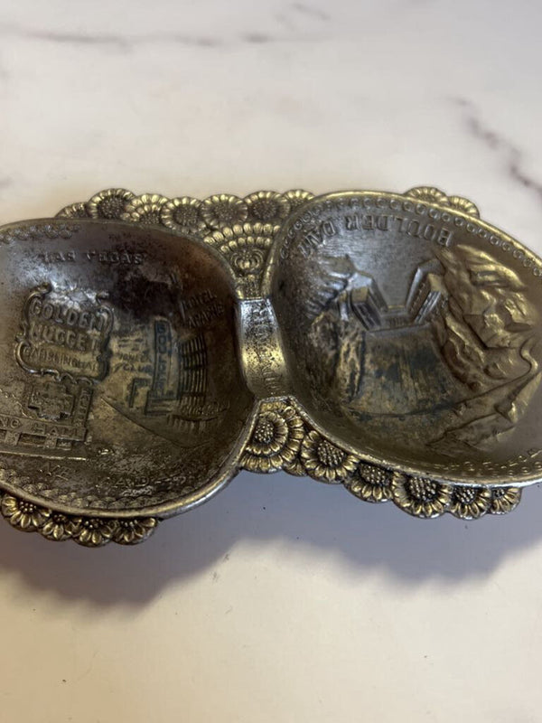 Silver Duo Souvenir Dish - Boulder Dam & Las Vegas (style B)