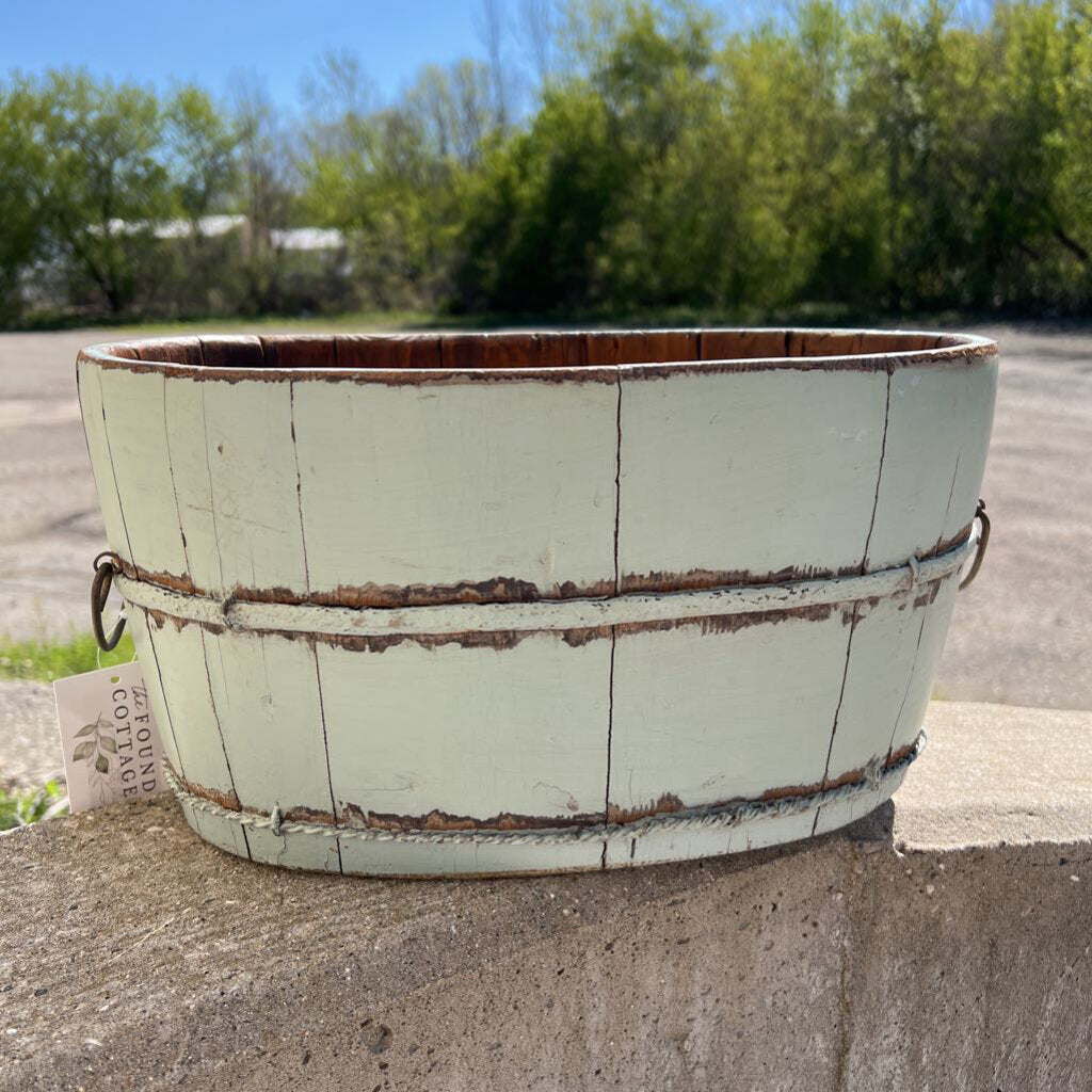 light blue wooden antique style planter