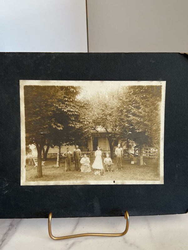 black and white family with dog photo on board (10x8)