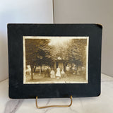 black and white family with dog photo on board (10x8)