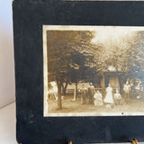 black and white family with dog photo on board (10x8)