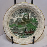 Green Transferware dish with Italian Scene