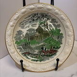 Green Transferware dish with Italian Scene